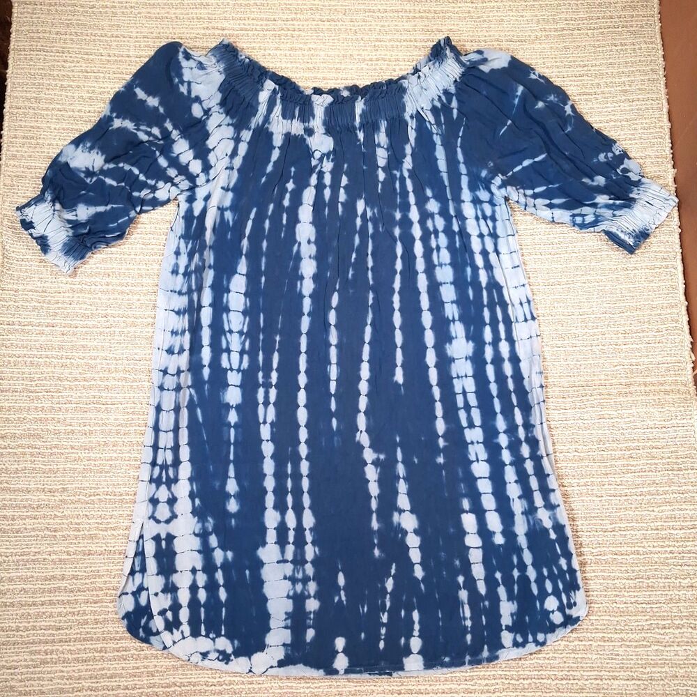 Style Envy Womens Blue White Tie Dye Off Shoulder Tunic Top Dress Sz Large India